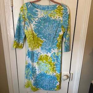 J.McLaughlin Floral Chrysanthemum Print Shift Dress Blue Green Medium